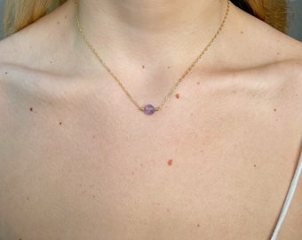 Gold filled pink amethyst bead necklace