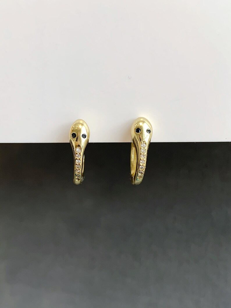 Sterling vermeil cz snake design hinge hoops