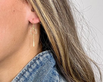 Sterling vermeil circle/bar drop earrings