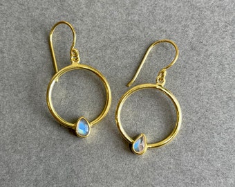 Sterling vermeil moonstone circle design earrings