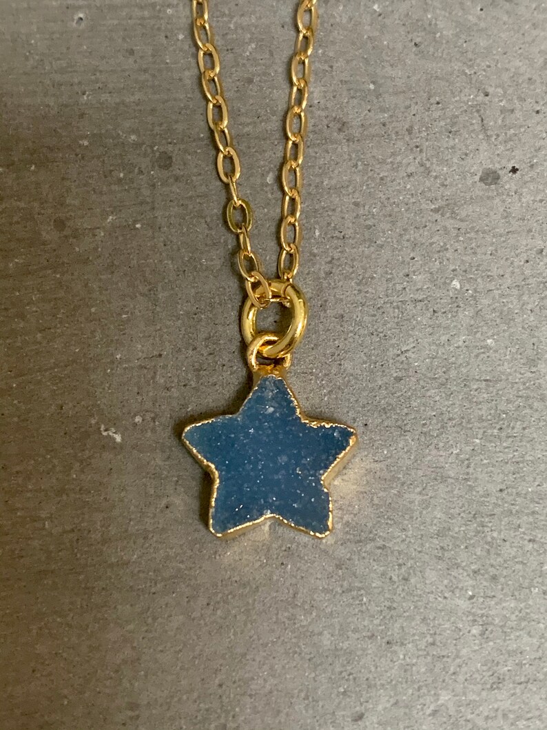 Gold filled blue druzy star necklace image 2