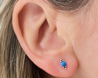 Sterling blue enamel studs with beads
