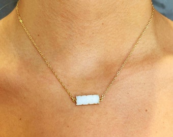 Gold filled white druzy bar necklace 16 1/2"