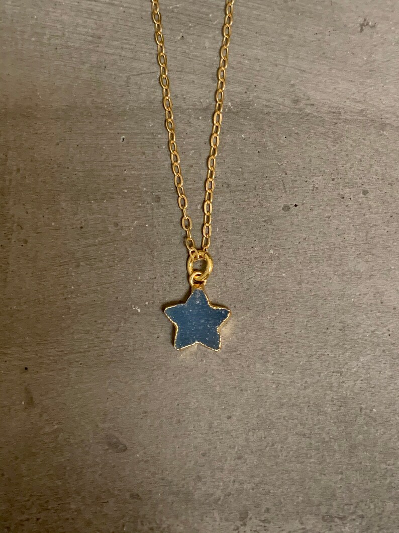 Gold filled blue druzy star necklace image 1