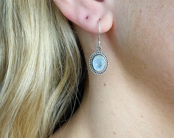 Sterling double rope design moonstone earrings