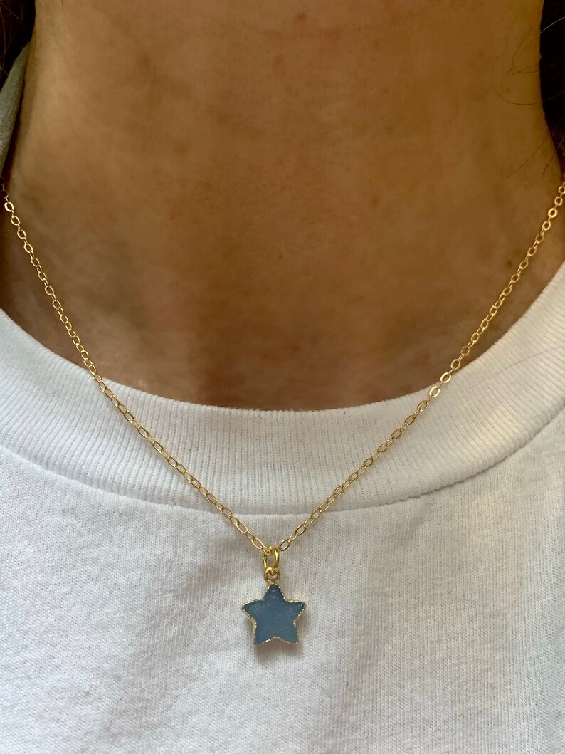 Gold filled blue druzy star necklace image 4