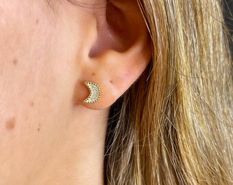 Sterling vermeil (gold plate) cubic zirconia moon studs