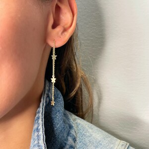 925 sterling vermeil star chain threader earrings