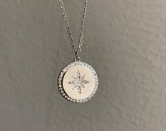 Sterling silver cubic zirconia medallion necklace