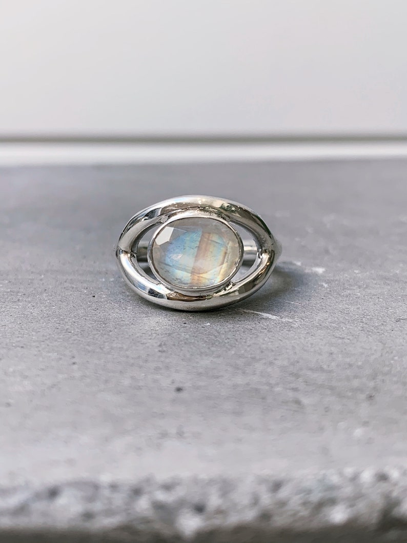 Sterling silver oval faceted moonstone ring image 1