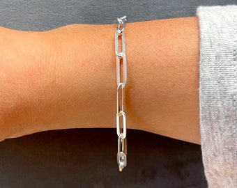 Sterling silver paperclip chain bracelet (x large)