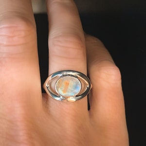 Sterling silver oval faceted moonstone ring image 5