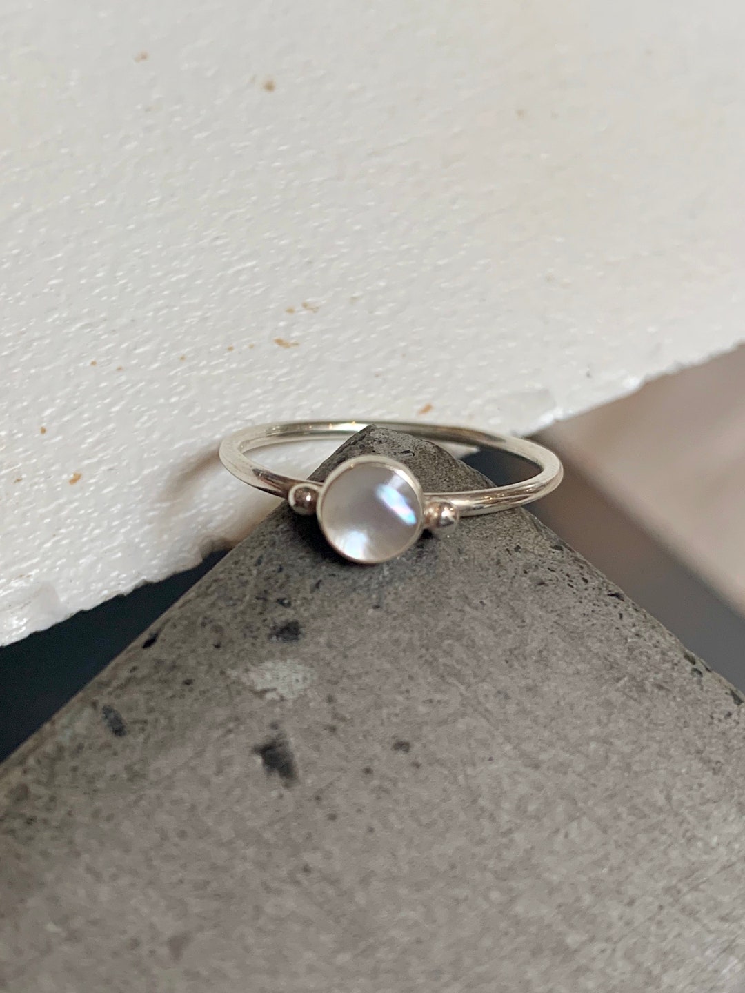 Sterling Silver Mini White Shell Ring - Etsy