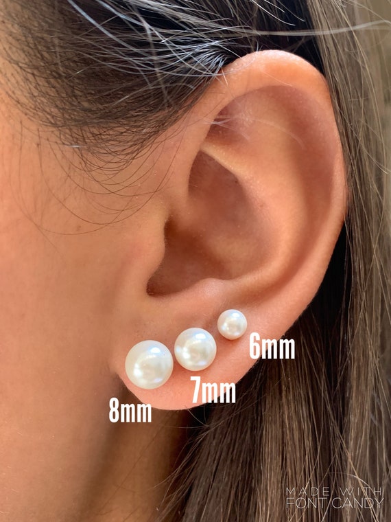 Sterling Silver Faux Pearl Studs 6 7 8mm Etsy