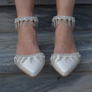 Handmade Wedding leather flats, Bridal ballet pumps, D&#39;Orsay flats, Silver-embellished shoes, Women&#39;s Bridal shoes, Ivory ballerinas &#39;Bella&#39;