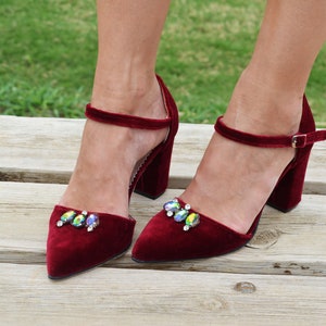 block heels dark red wedding shoes
