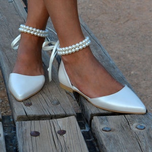 Wedding ballet pumps, Pearl Ballet flats, Leather D&#39;Orsay flats, Wedding Shoes For Bride, Bridal Shoes, Pearl Wedding shoes &#39;&#39;Annabelle&#39;&#39;