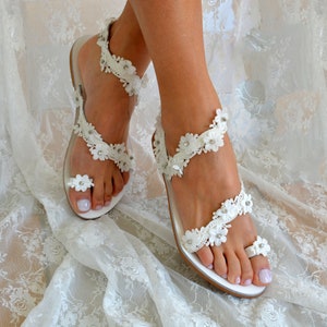 White Lace Bridal Sandals, Handmade Greek Leather Wedding Shoes