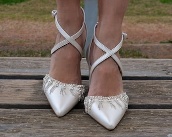 Crystal Wedding heels, Ivory Wedding pumps, Wedding shoes for Bride, Bridal shoes, Block heel leather Wedding shoes SLAY