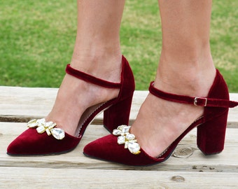 deep red block heels