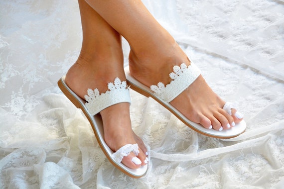 Bruiloft sandalen voor bruid witte lederen bruids sandalen | Etsy Nederland
