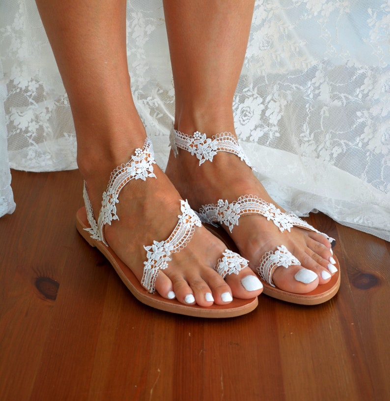 White Lace Sandals Wedding Sandals for Bride Flower Lace Etsy