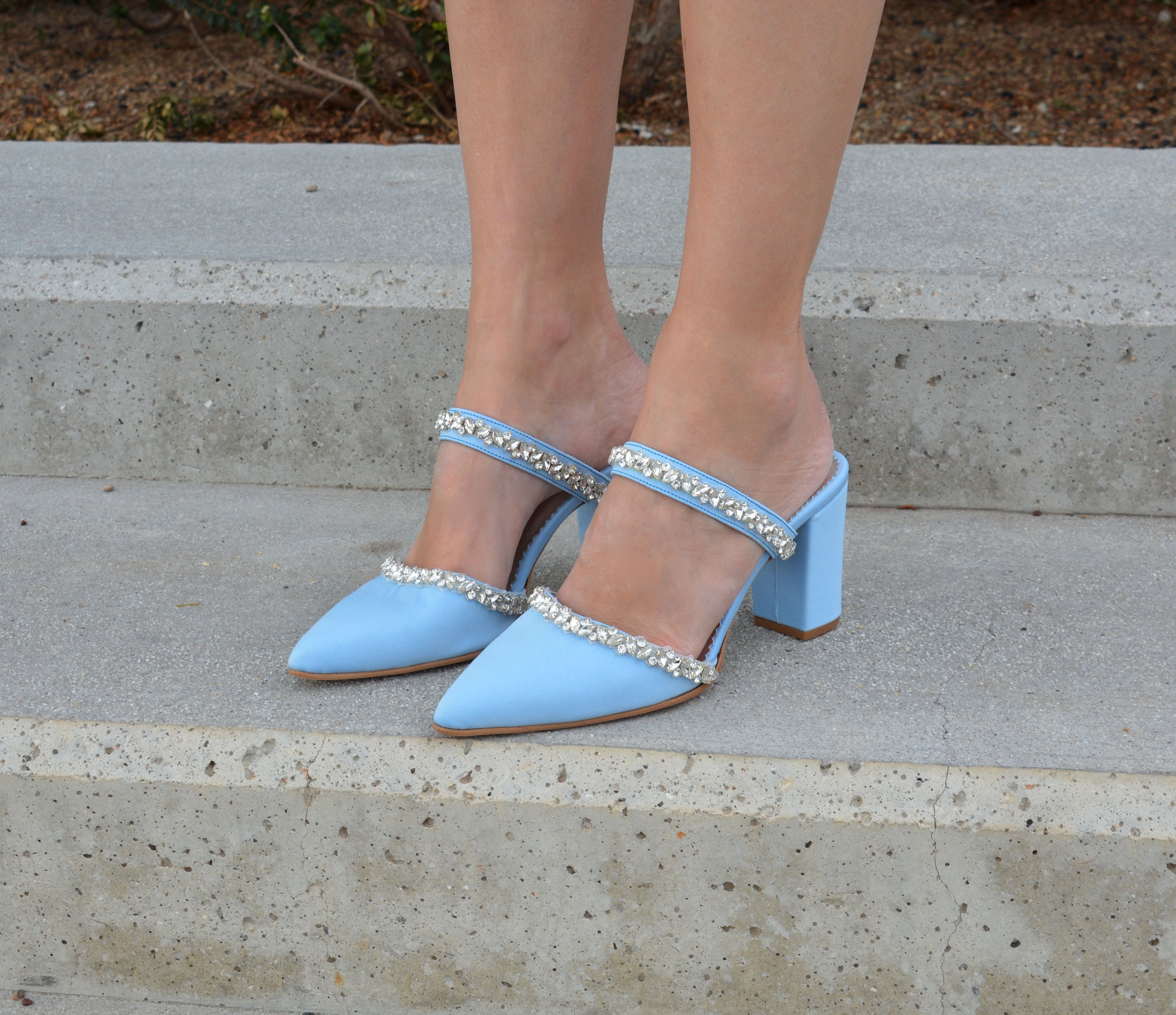 Baby blue satin heels Clearance