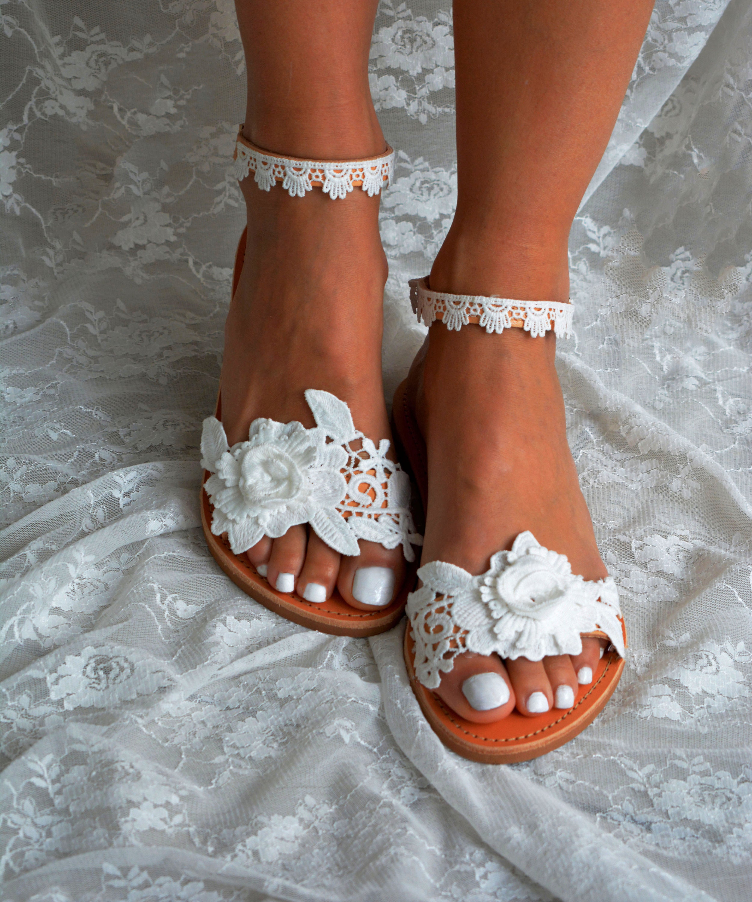 Handmade to order Bridal sandals Wedding sandals White Lace | Etsy