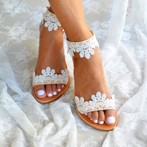 White Lace Sandals Bridal Sandals Wedding Shoes Wedding - Etsy