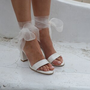 IVORY Wedding sandals Block heel/ Wedding Heels Organza Laces/ Ivory Bridal Heels/ Wedding shoes/ Ivory Leather sandals ''ANGEL'' image 7