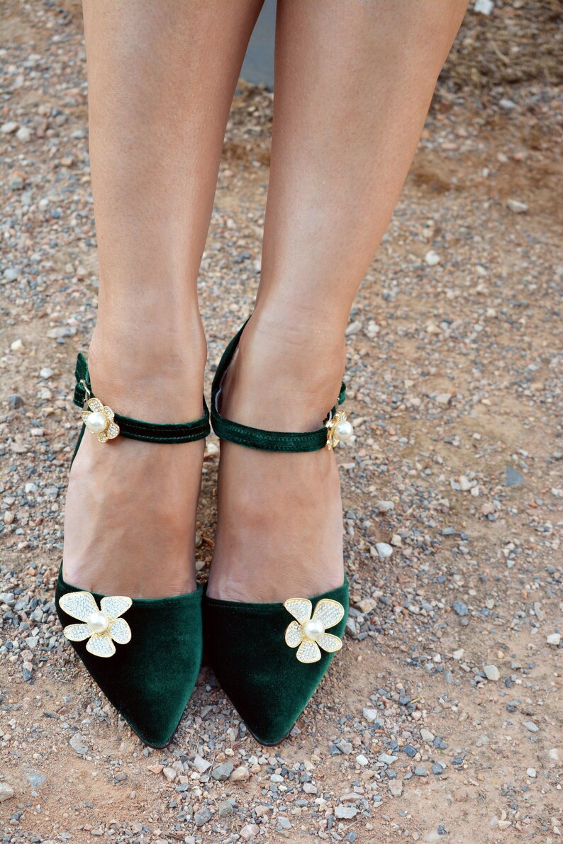 Forest Green Wedding Shoes Block Heel Wedding Shoes Velvet - Etsy