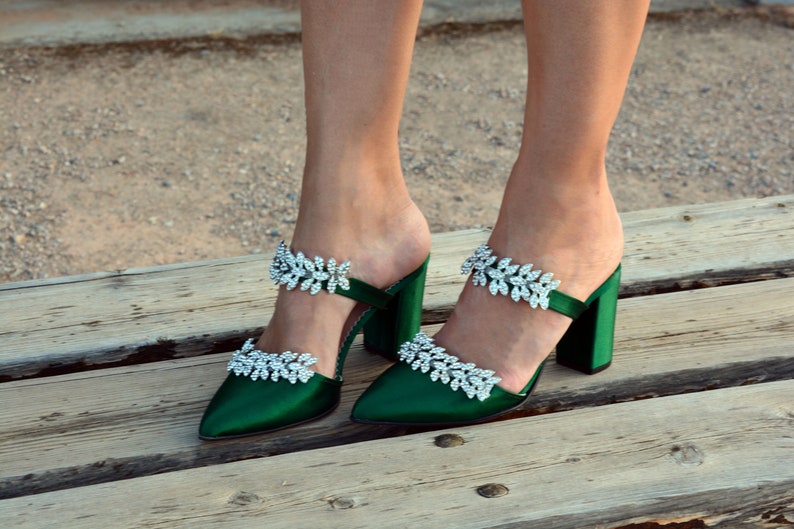 Emerald Green Wedding Shoes Block Heel Wedding Shoes Silver | Etsy