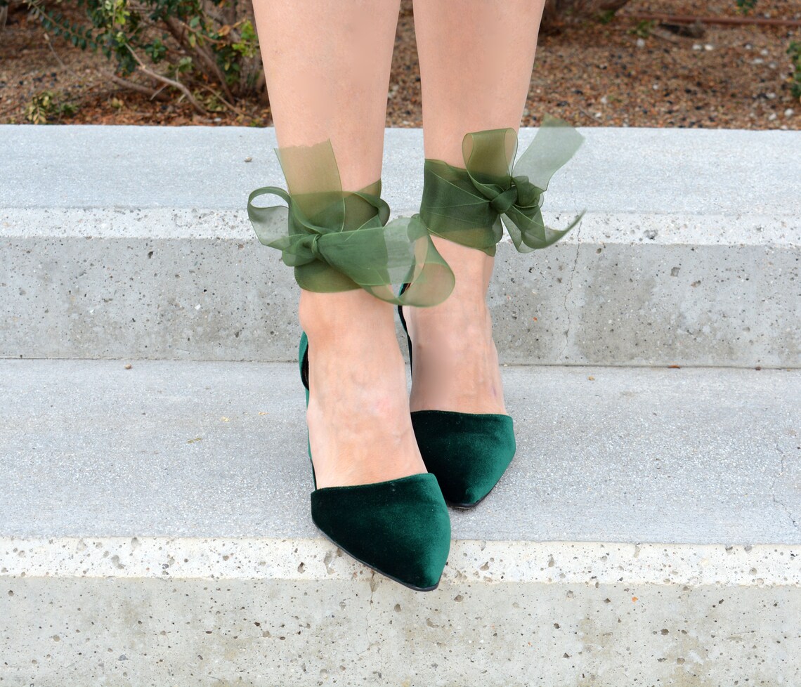 Dark Green Velvet Wedding Shoes/ Green Velvet Pumps/ Wedding Etsy
