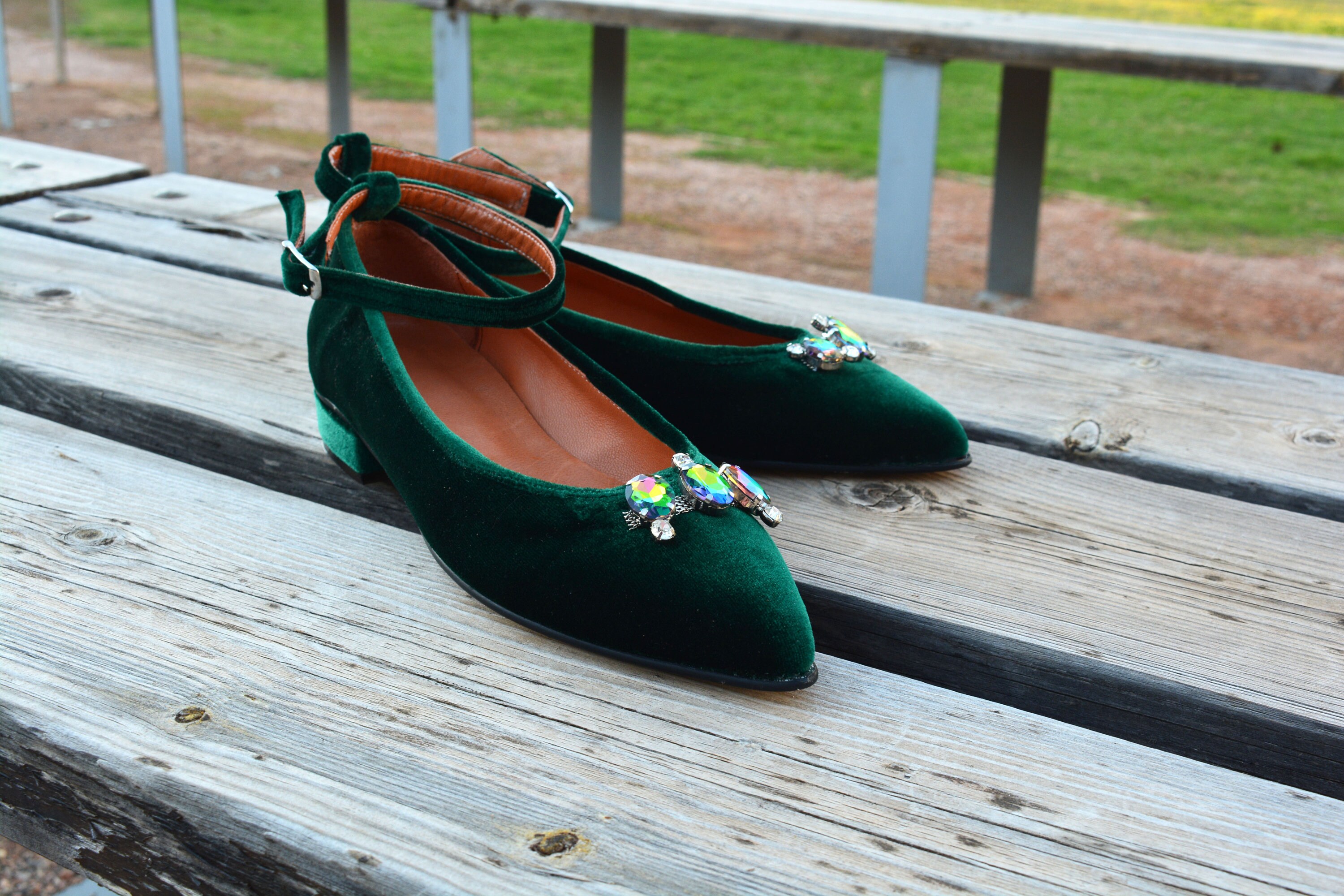Forest Green Velvet Shoes Low Wedding Shoes Velvet Ballet Etsy