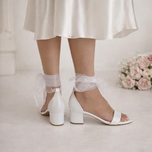Handmade White Leather Wedding Sandals with Organza Laces image 7
