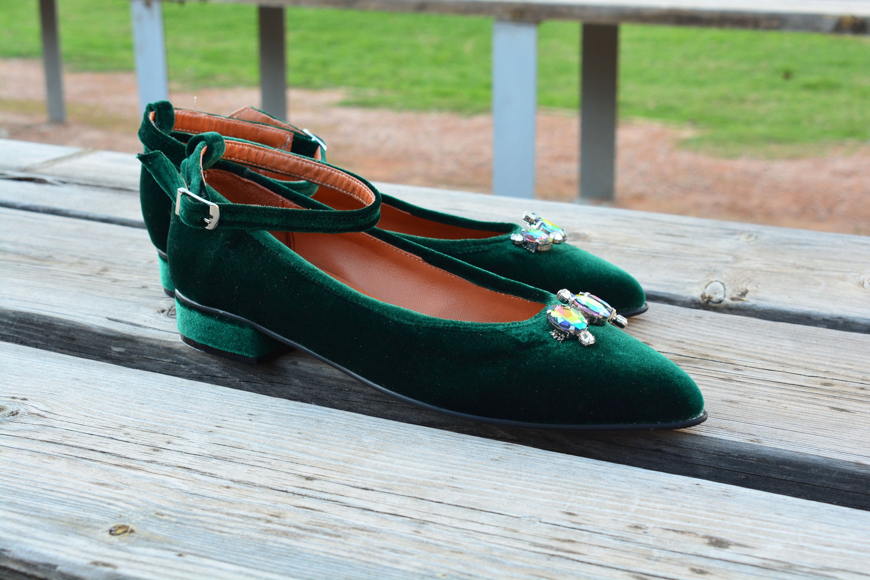 Forest Green Velvet Shoes Low Wedding Shoes Velvet Ballet Etsy UK