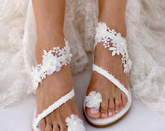 White Lace Wedding Sandals, Handmade Greek Leather Bridal Shoes