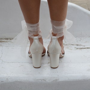 IVORY Wedding sandals Block heel/ Wedding Heels Organza Laces/ Ivory Bridal Heels/ Wedding shoes/ Ivory Leather sandals ''ANGEL'' image 6
