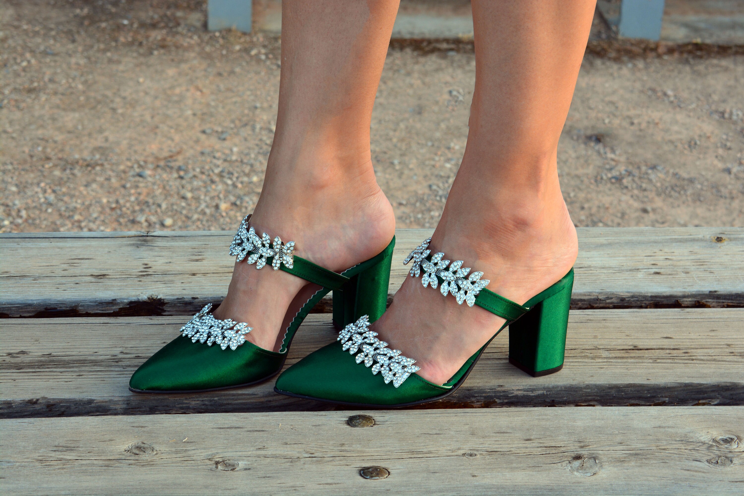 Emerald Green Wedding Shoes Block heel Wedding shoes Silver | Etsy