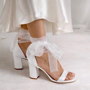 Handmade White Leather Wedding Sandals with Organza Laces image 4