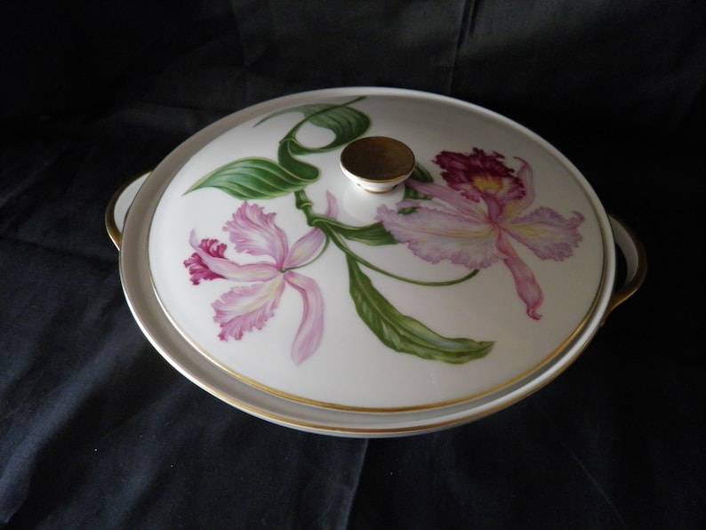 Orchid covered casserole dish