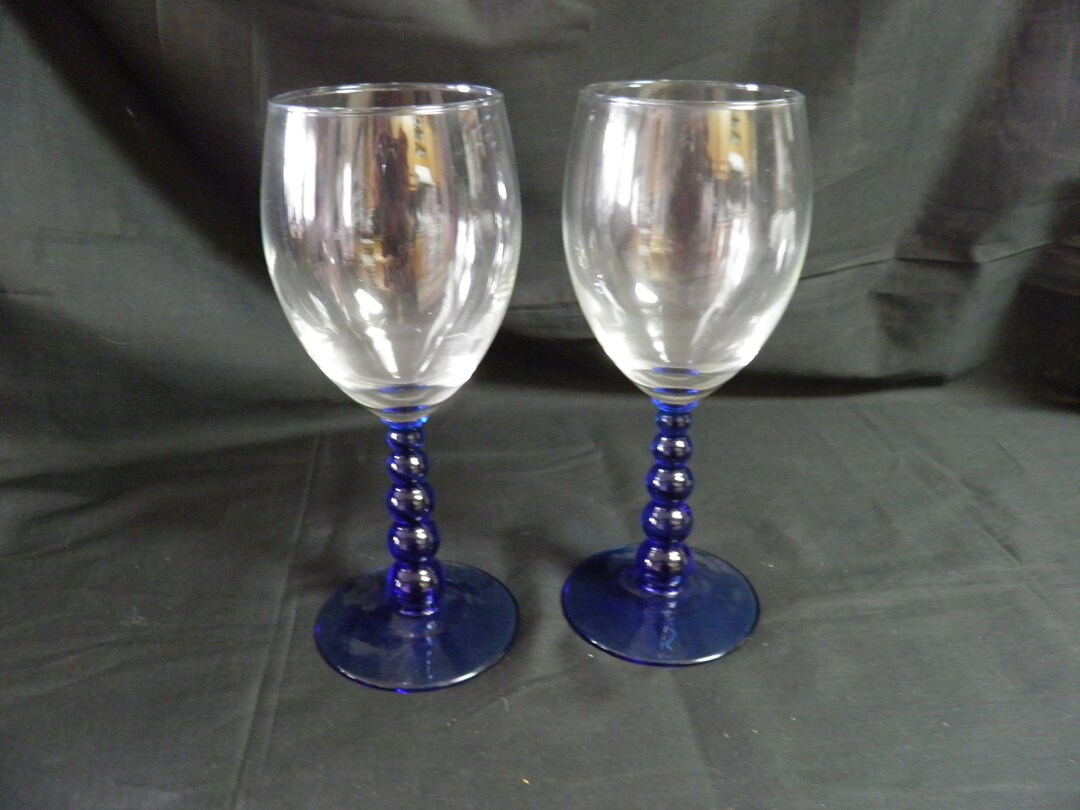 Beautiful Blue Stemmed Glasses Etsy