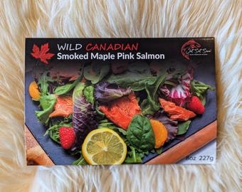 Wild Smoked Pink Salmon Maple Syrup Glazed Canadian Fish Filet 8 oz Christmas Gift Food All Natural Shelf Stable