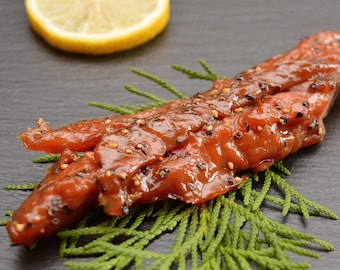 Wild Canadian Smoked Salmon Candy with Fresh Peppercorns – Sweet and Savory Gourmet Salmon Snack, Wild-Caught and Artisan Smoked