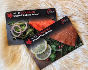 Smoked Salmon Wild Caught Sockeye and Wild Pink Salmon Gift Pack Canadian Gourmet Fillet 8 oz Each Keto Friendly Snack Food