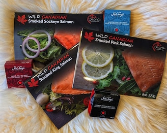 The Ultimate Gourmet Seafood Delight: Smoked Salmon Gift Pack with Sockeye, King, Pink & Pâte Spreads with Lobster, Crab and Salmon
