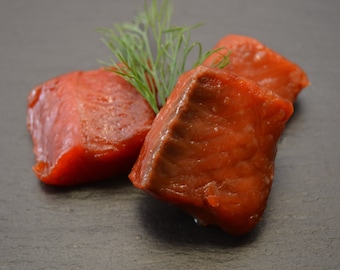 Wild Canadian Maple-Flavored Smoked Sockeye Salmon Nuggets – Gourmet Gift Ready, All-Natural and Wild-Caught