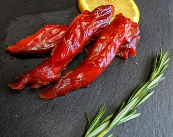 Caramelle al salmone rosso affumicato canadese selvatico / Frutti di mare gourmet dolci e affumicati / Salmone pescato in natura / Snack regalo canadese