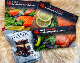 Smoked Salmon Christmas Food Gift Pack Featuring Wild Canadian Salmon and Tuxedo Chocolates | Food Gift Box | Food Gifts | Foodie Gift