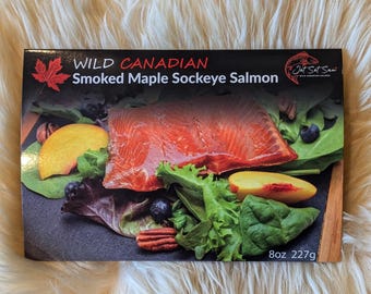 Wild Smoked Sockeye Salmon Maple Syrup Glazed Canadian Fish Filet 8 oz Christmas Gift Food All Natural Shelf Stable